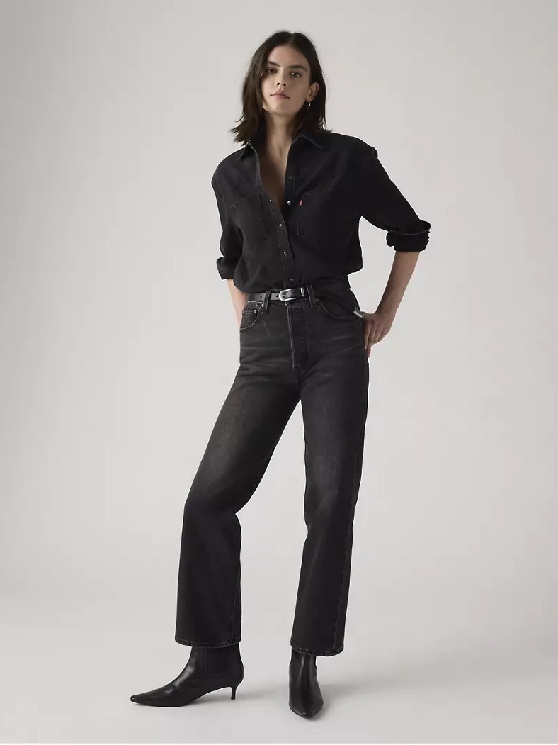 Levi's Women's Ribcage Straight Ankle Jeans In Washed Black